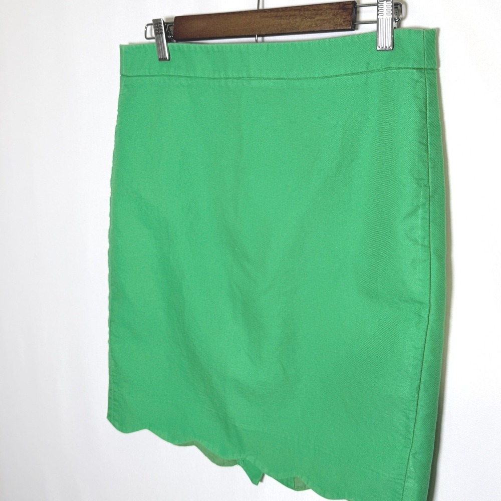 J.Crew Green Scalloped Hem Pencil Skirt Size 6 Side Zip Cotton Twill Mini Skirt